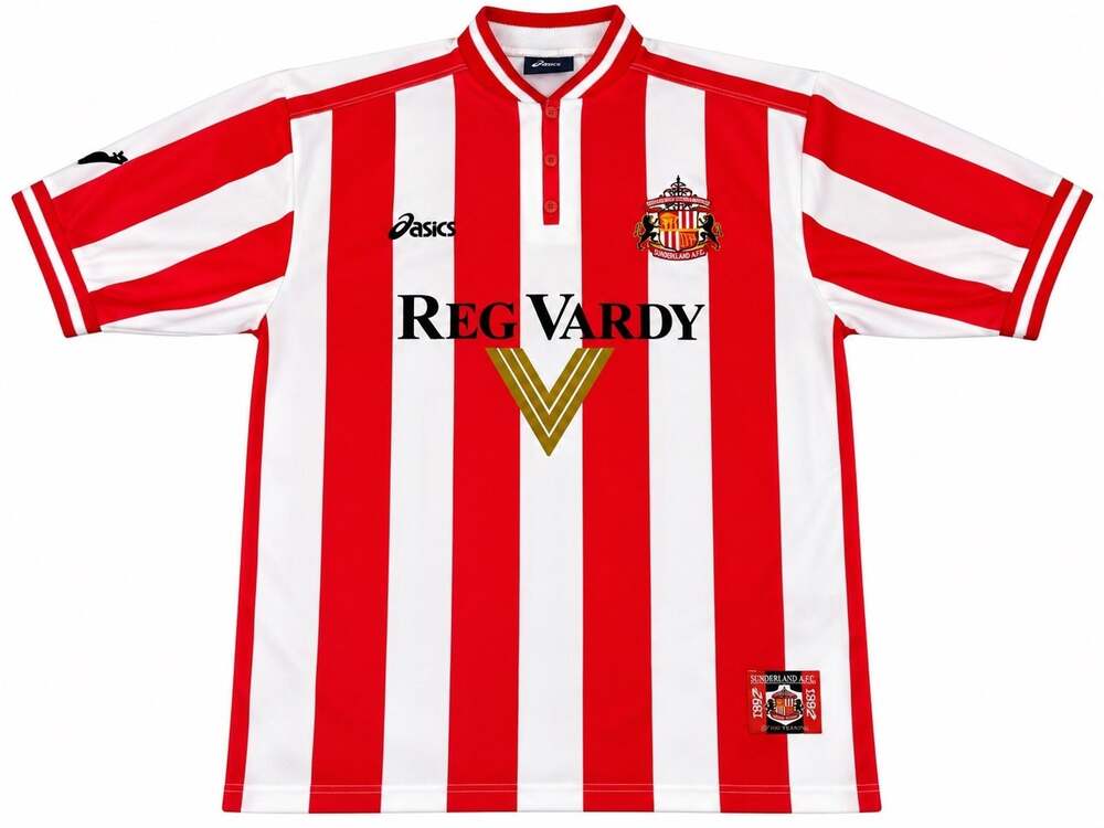 Asics Sunderland 1999-00 Home Soccer Jersey Reg Vardy Men's Large Red Vintage